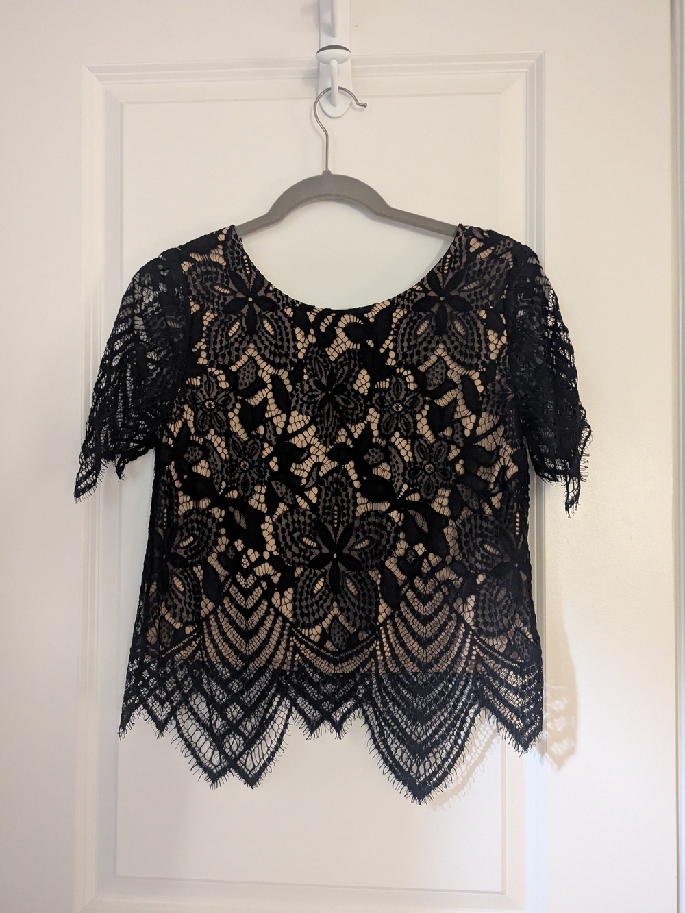 Express Black Lace Overlay Top with Nude Lining